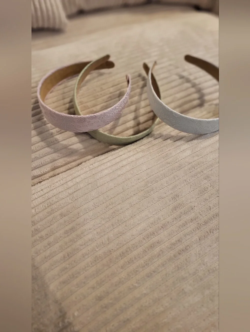 Textured Pastel Headband Trio - Pink, Sage & Light Gray